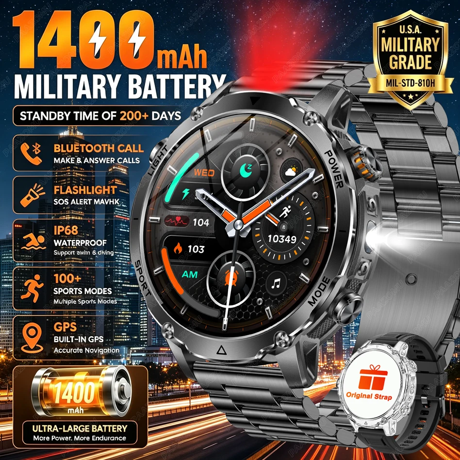 Smartwatch Watches Brands For Men - Marka + 1400mAh Büyük Pil Akıllı