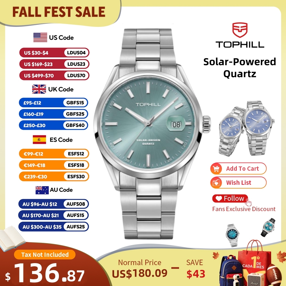 TOPHILL Erkekler İçin Lüks Saa - Solar Powered Watch incelemesi ve fiyatı
